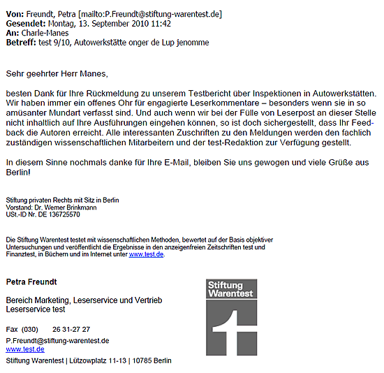 Antwort der Stiftung Warentest